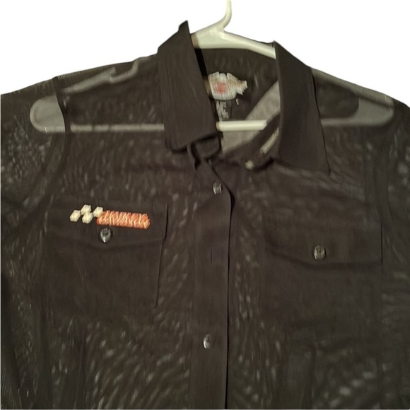 Harley -Davidson size large black semi sheer short sleeve button down shirt - Picture 3 of 10